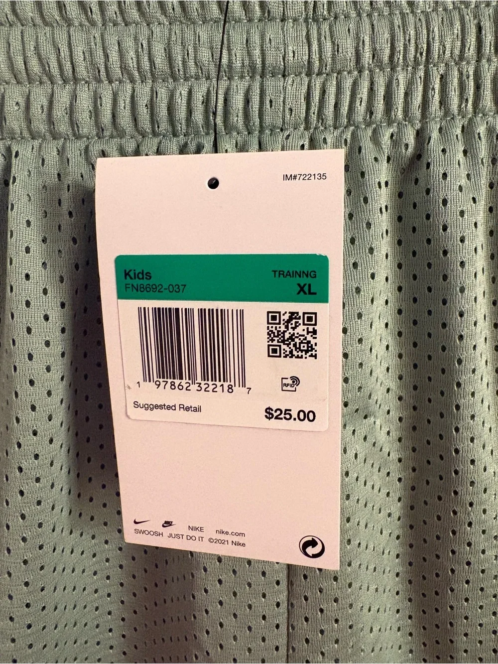 Nike Sage Green Kids' Dri-FIT Mesh Shorts